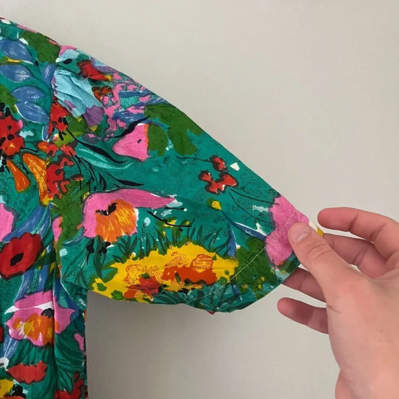 Vtg Copy Right Womens Floral Colorful Shirt Dress Short Sleeve Button Front - Picture 6 of 10